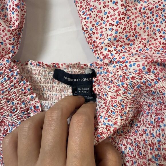 FRENCH CONNECTION Whisper SUMMER Pink Floral PUFF SLEEVE MINI DRESS - Picture 6 of 7